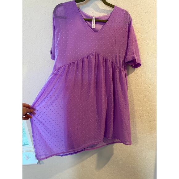 ❤️‍🔥Zenana Lavender Babydoll Dress Swiss Dot V-Neck Size S EUC - Picture 8 of 9